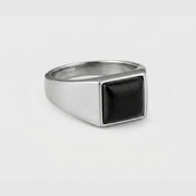 Black Stone Square Signet Ring