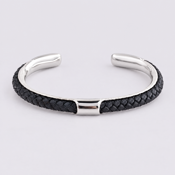 Bracelete rígido em pele azul-marinho (PRÉ-ENCOMENDA)