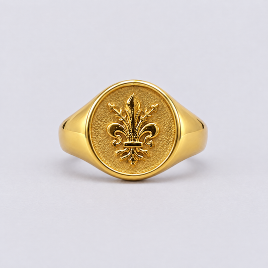 Gold fleur-de-lis signet ring