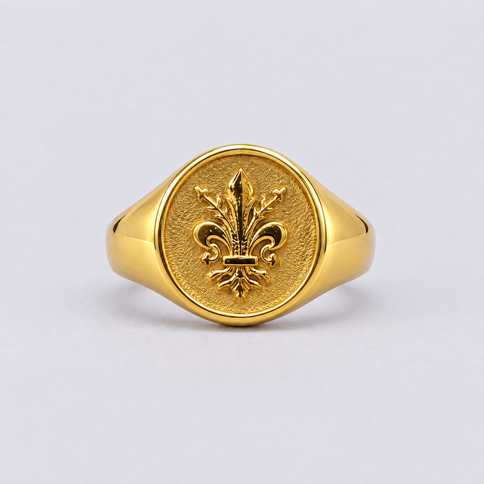 Gold fleur-de-lis signet ring