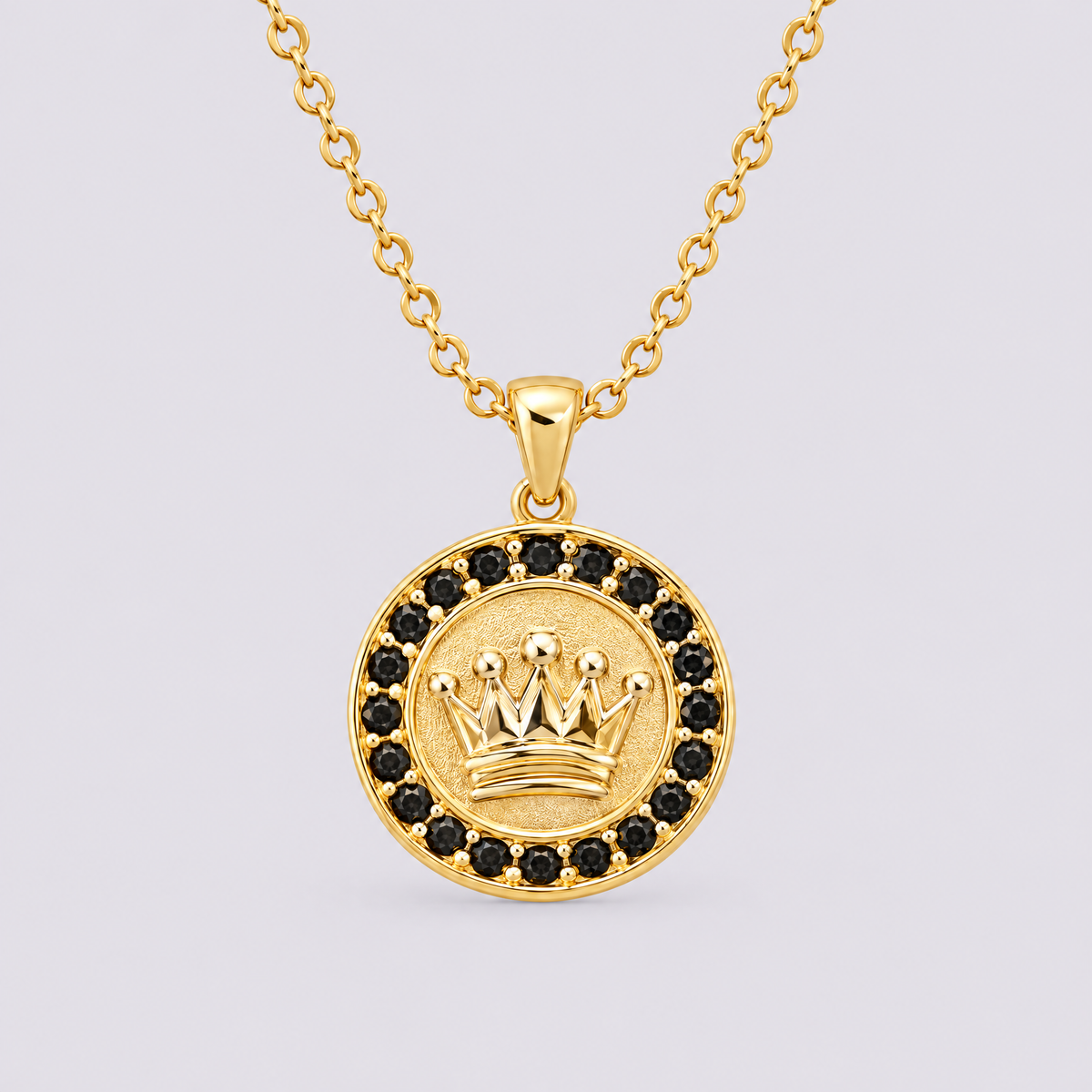 Gold onyx crown pendant necklace