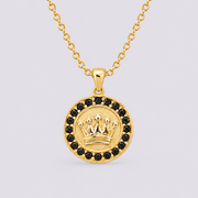 Gold onyx crown pendant necklace