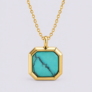 Gold turquoise signet pendant necklace