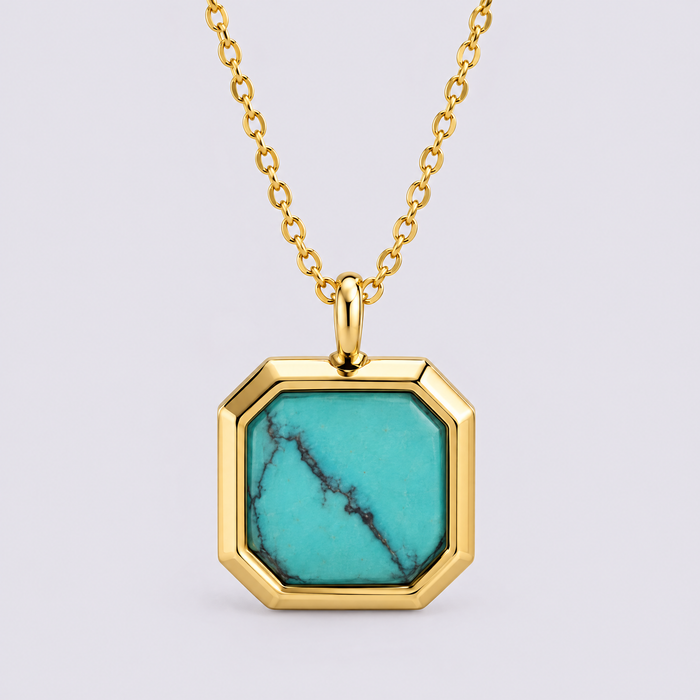 Gold turquoise signet pendant necklace