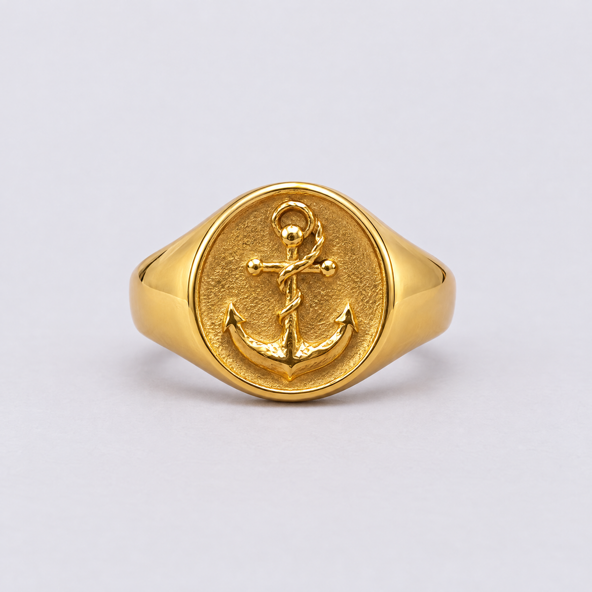 Gold anchor signet ring