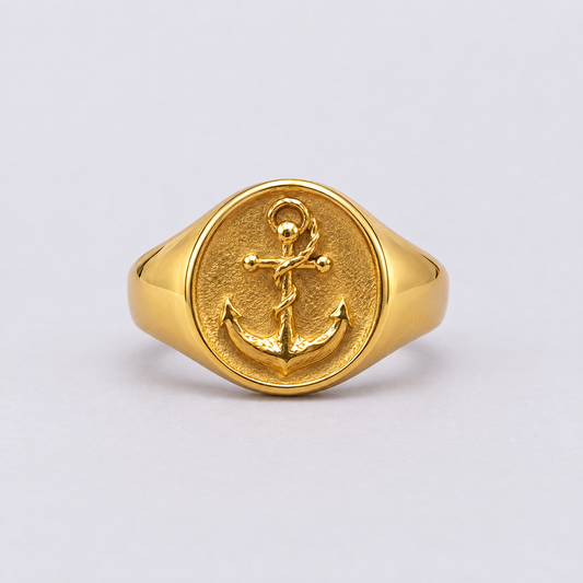 Gold anchor signet ring
