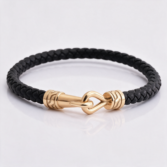 Gold hook leather bracelet