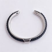 Bracciale rigido in pelle blu navy