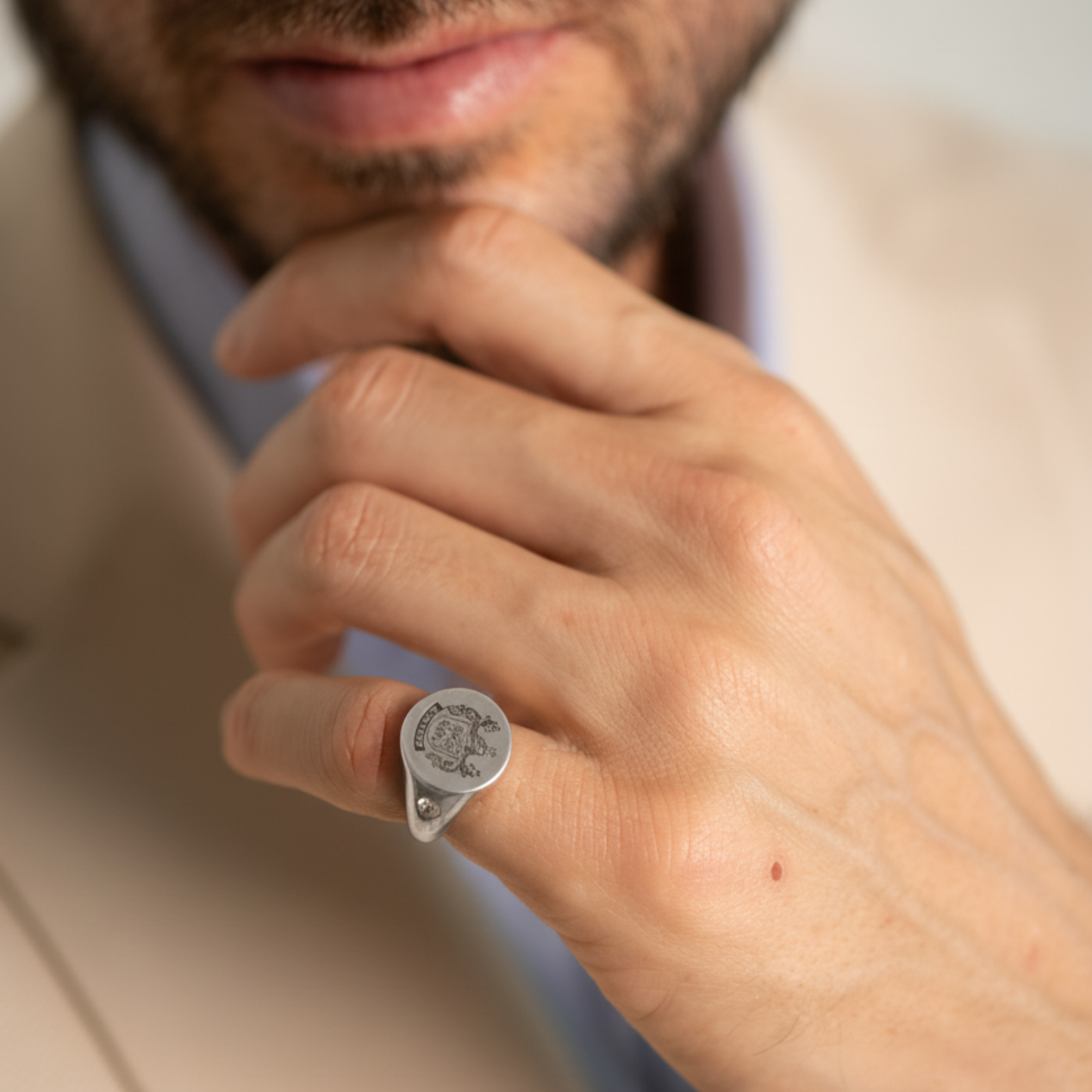 Anello Chevalier Personalizzato Placcato Oro Bianco