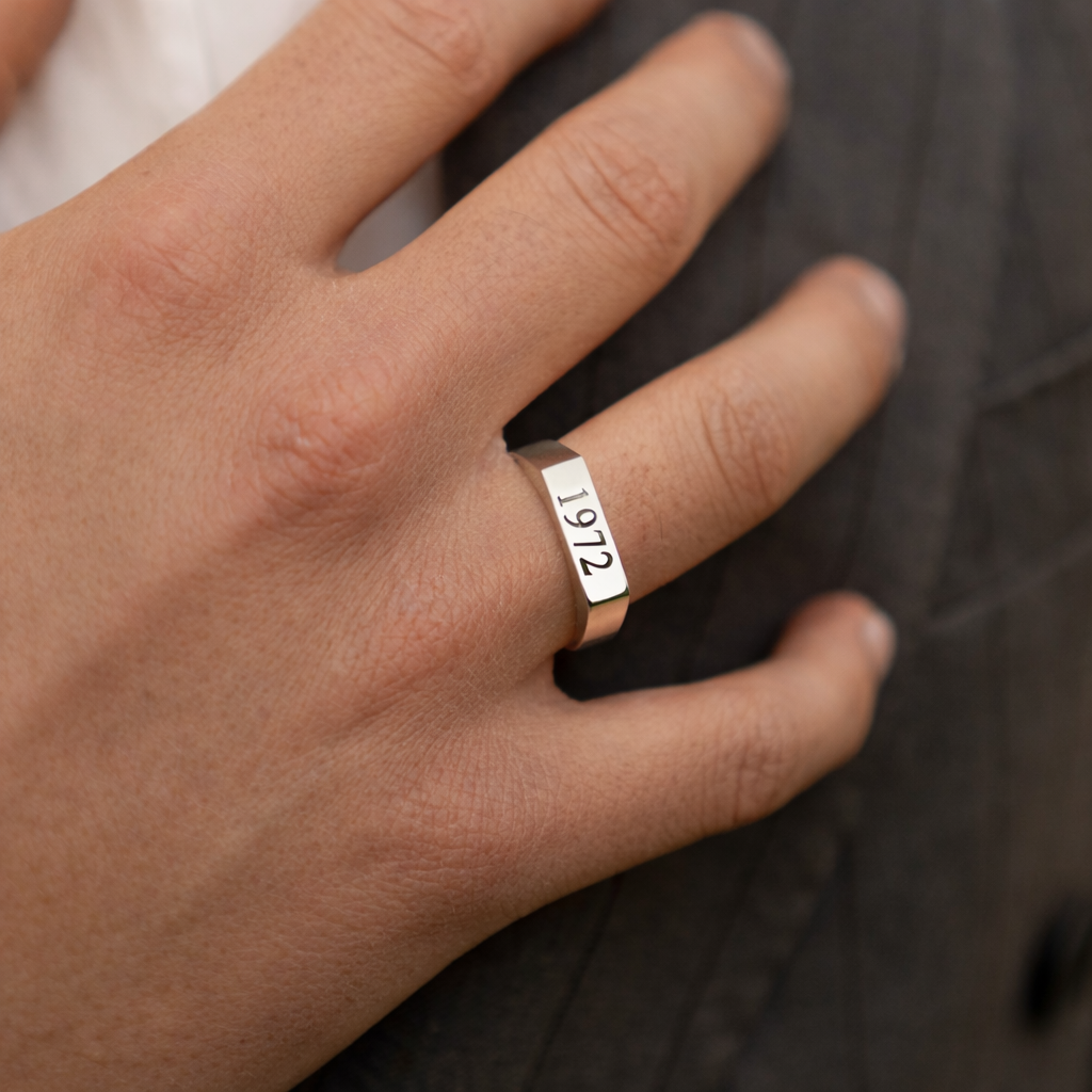 Personalized White Gold Plated Square Signet Ring