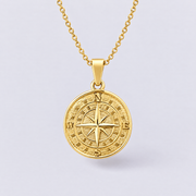 Gold compass pendant necklace front view