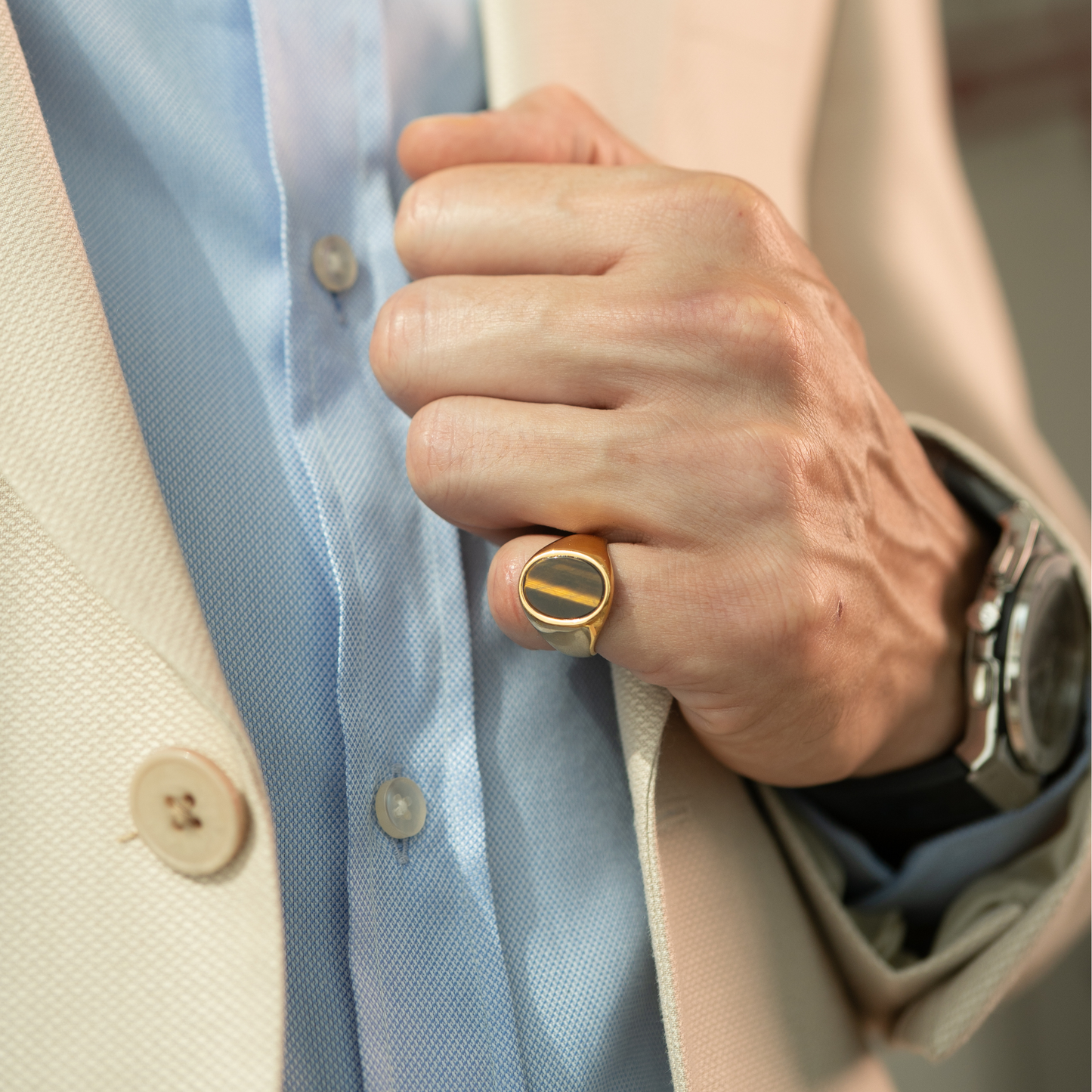 Anillo de Sello de Ojo de Tigre